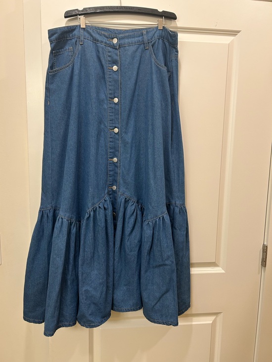 SHEIN Dresses & Skirts - Button-Front Blue Denim Maxi Skirt Sz 1XL